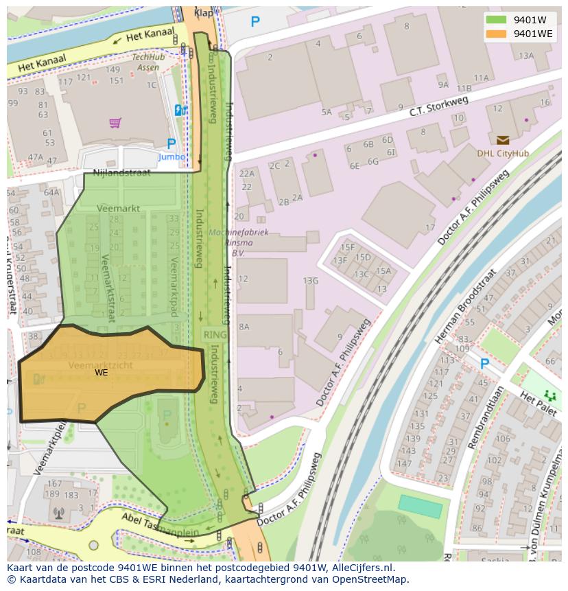 Afbeelding van het postcodegebied 9401 WE op de kaart.
