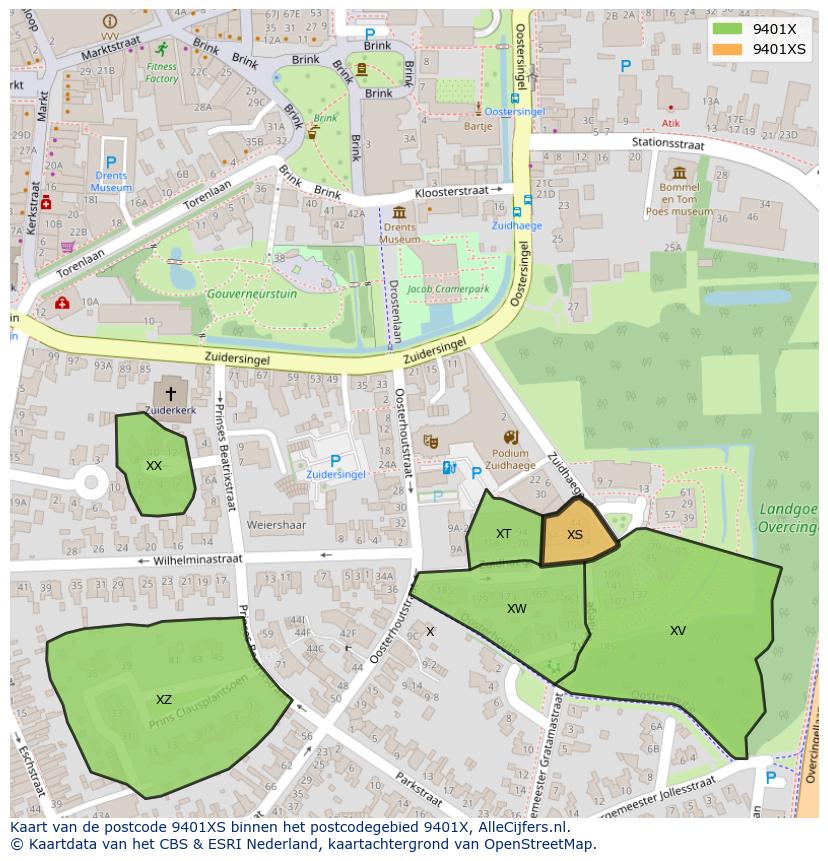 Afbeelding van het postcodegebied 9401 XS op de kaart.