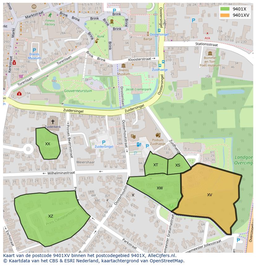 Afbeelding van het postcodegebied 9401 XV op de kaart.