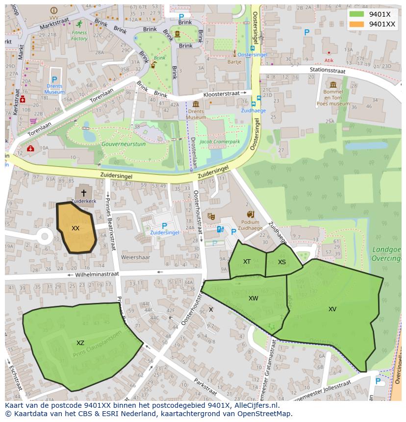 Afbeelding van het postcodegebied 9401 XX op de kaart.