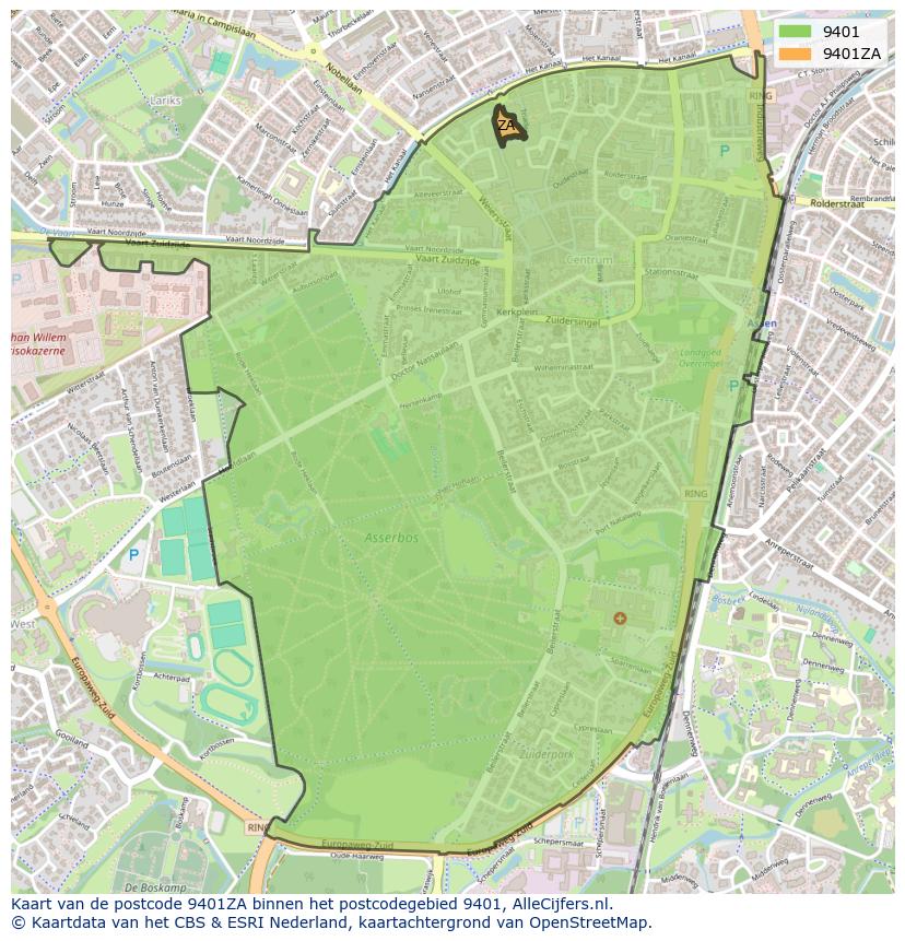 Afbeelding van het postcodegebied 9401 ZA op de kaart.