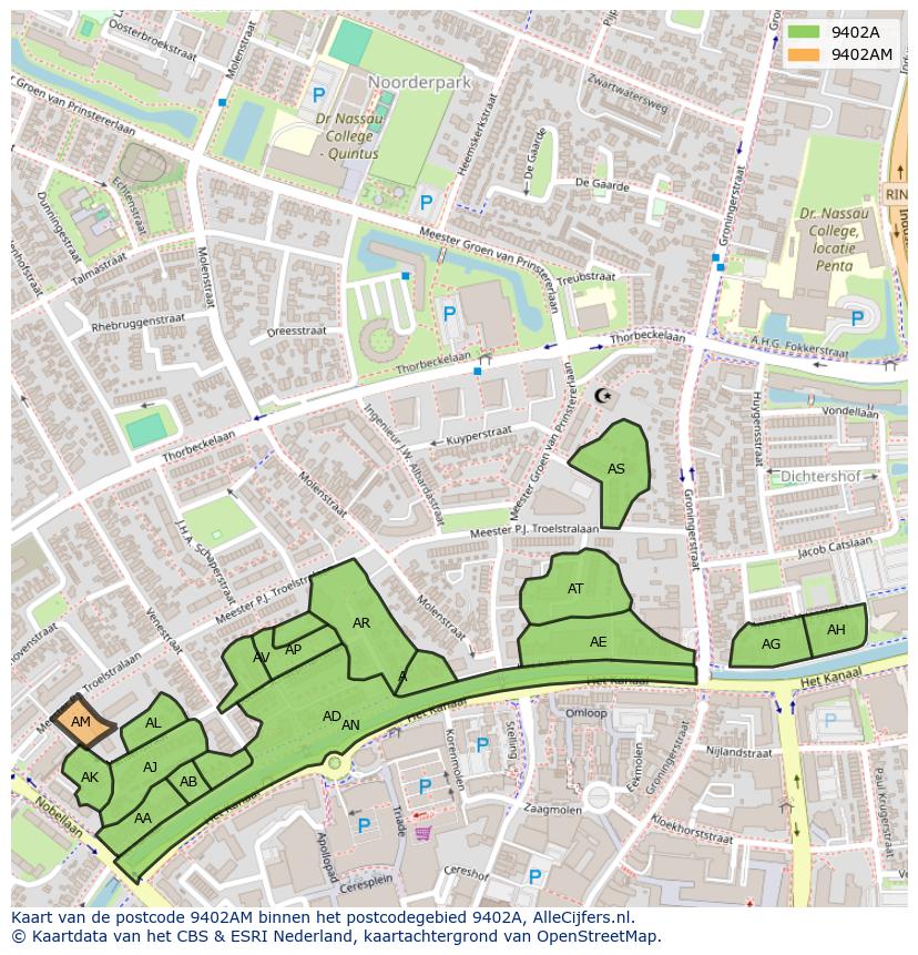 Afbeelding van het postcodegebied 9402 AM op de kaart.