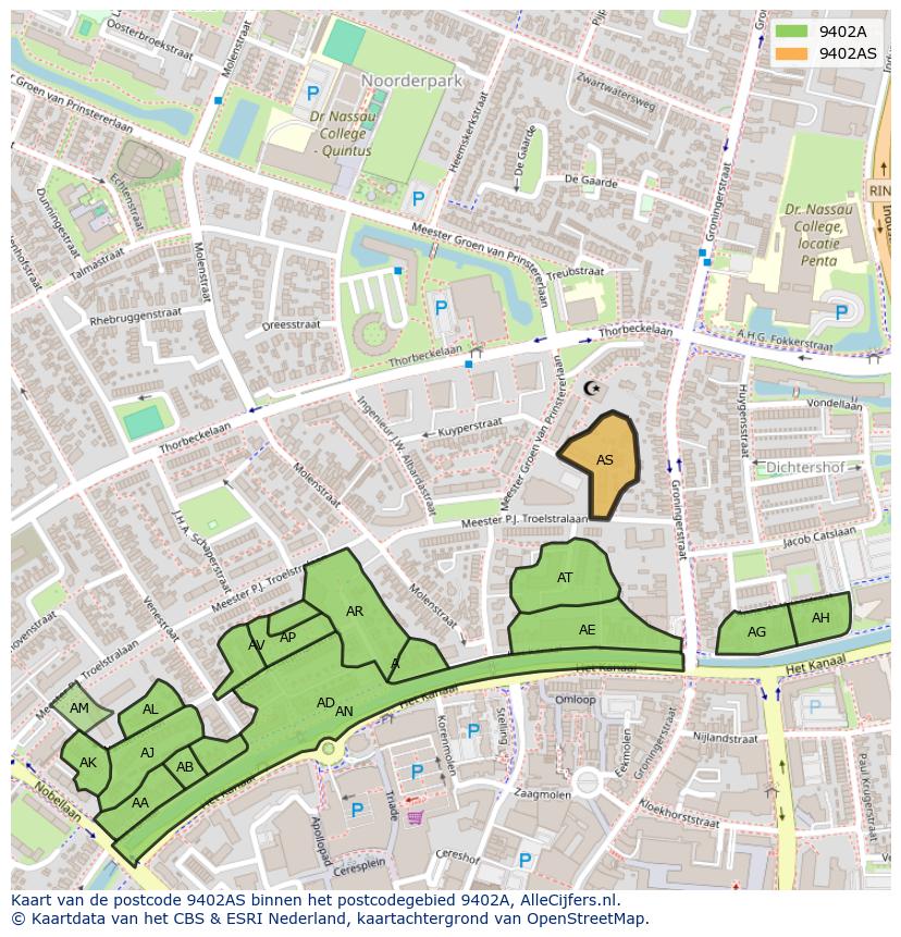 Afbeelding van het postcodegebied 9402 AS op de kaart.