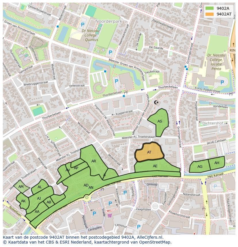 Afbeelding van het postcodegebied 9402 AT op de kaart.