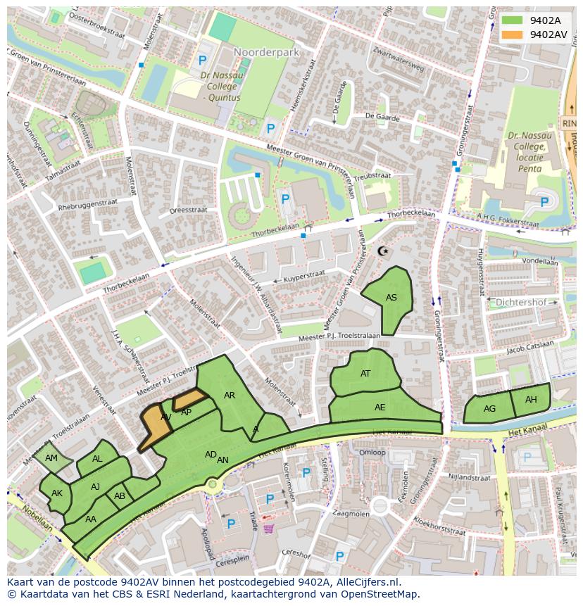 Afbeelding van het postcodegebied 9402 AV op de kaart.