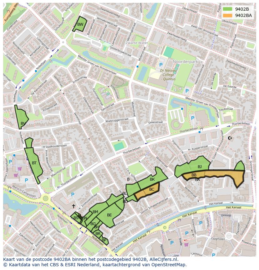 Afbeelding van het postcodegebied 9402 BA op de kaart.