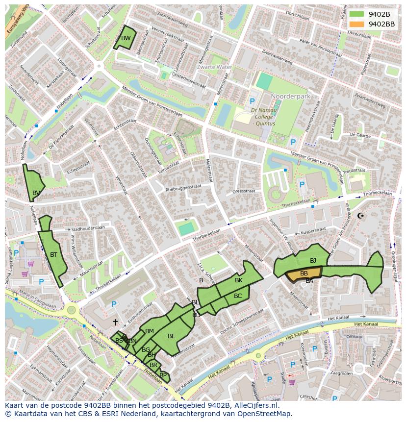 Afbeelding van het postcodegebied 9402 BB op de kaart.