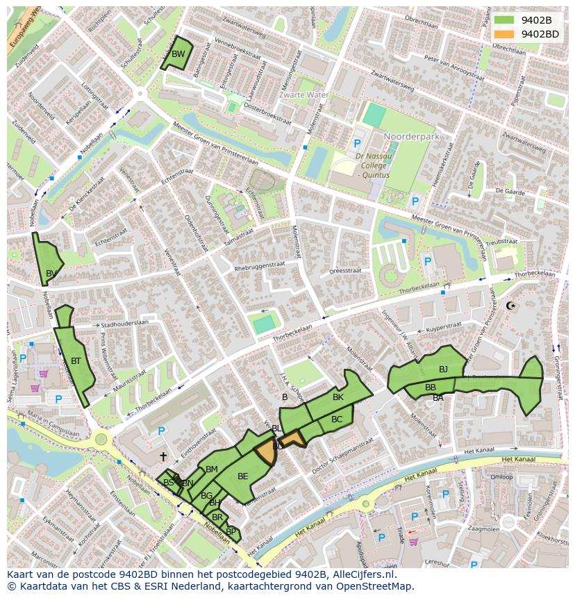 Afbeelding van het postcodegebied 9402 BD op de kaart.