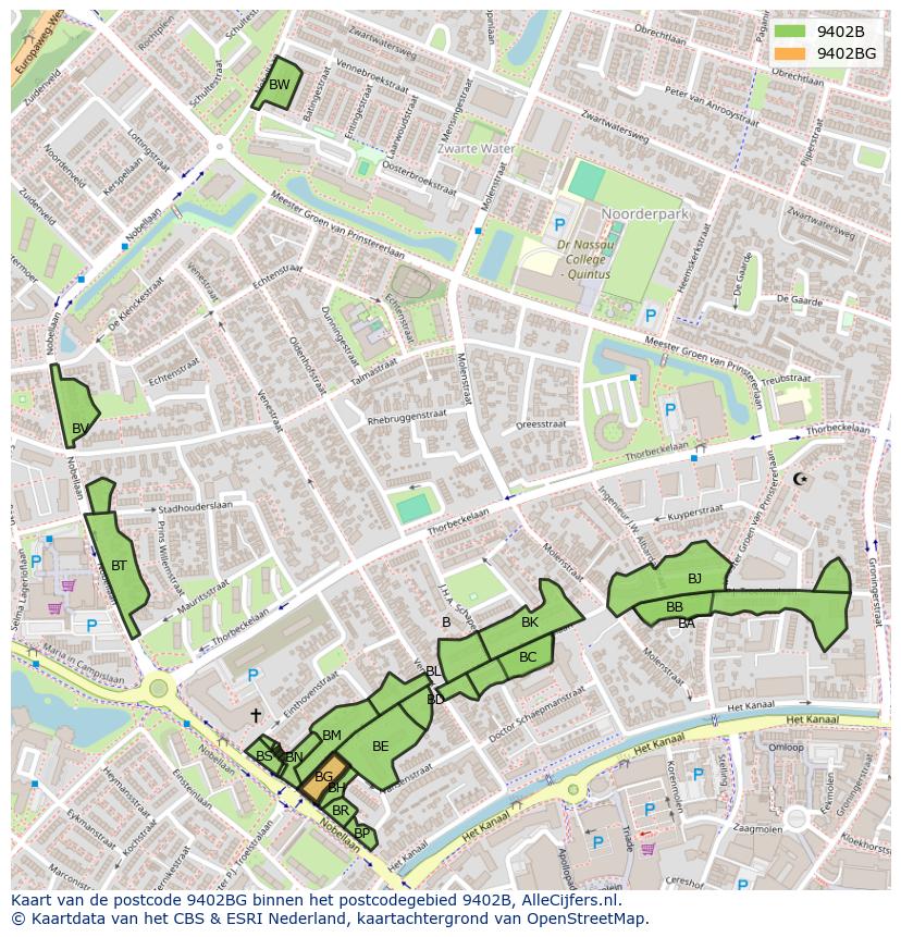 Afbeelding van het postcodegebied 9402 BG op de kaart.