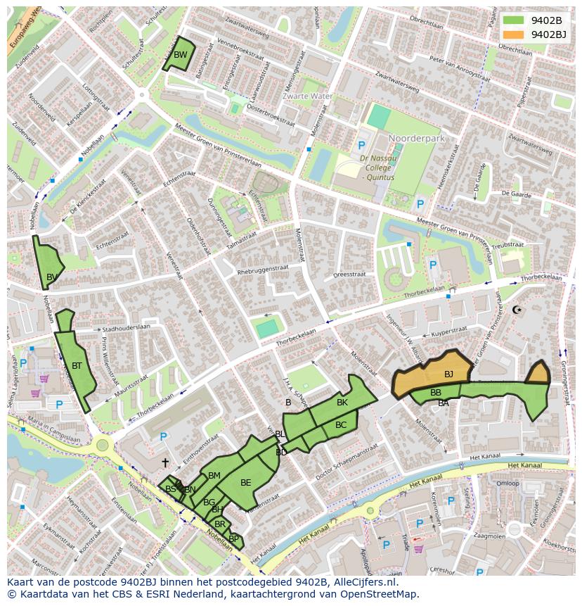 Afbeelding van het postcodegebied 9402 BJ op de kaart.