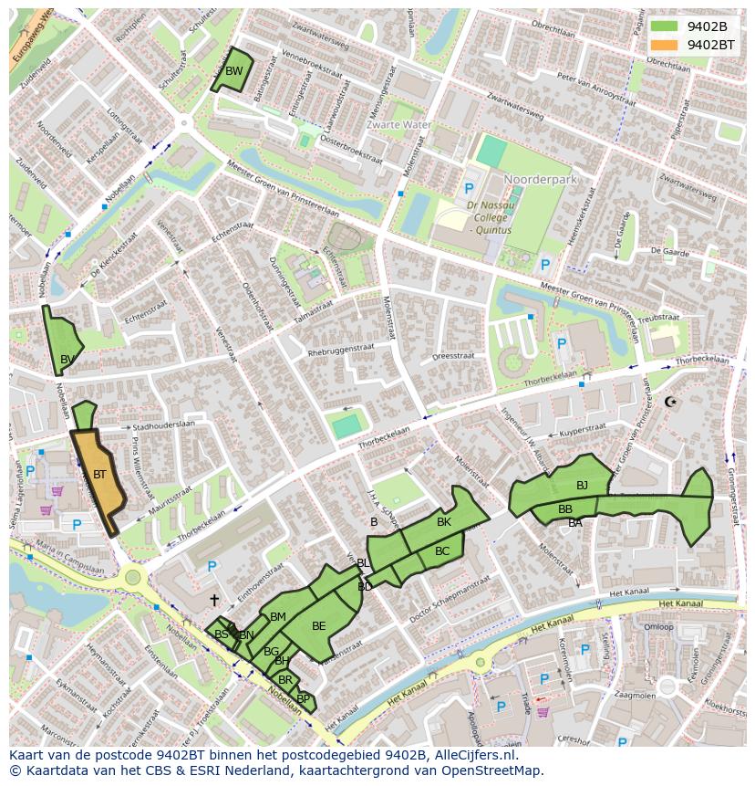 Afbeelding van het postcodegebied 9402 BT op de kaart.