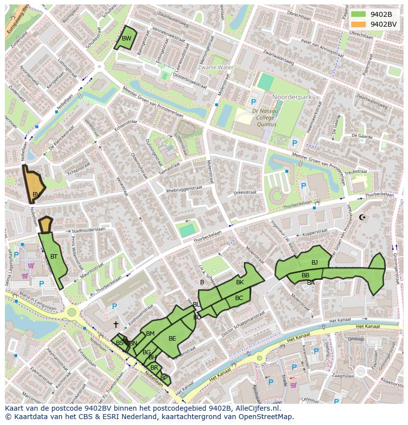 Afbeelding van het postcodegebied 9402 BV op de kaart.