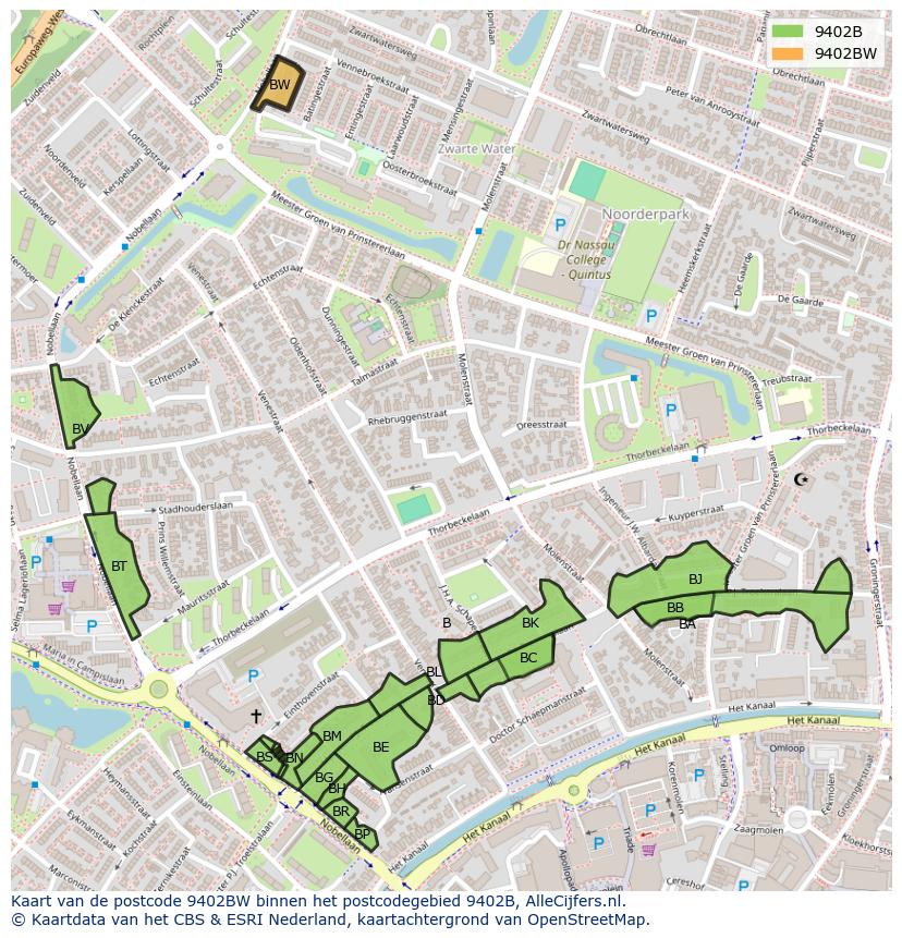 Afbeelding van het postcodegebied 9402 BW op de kaart.