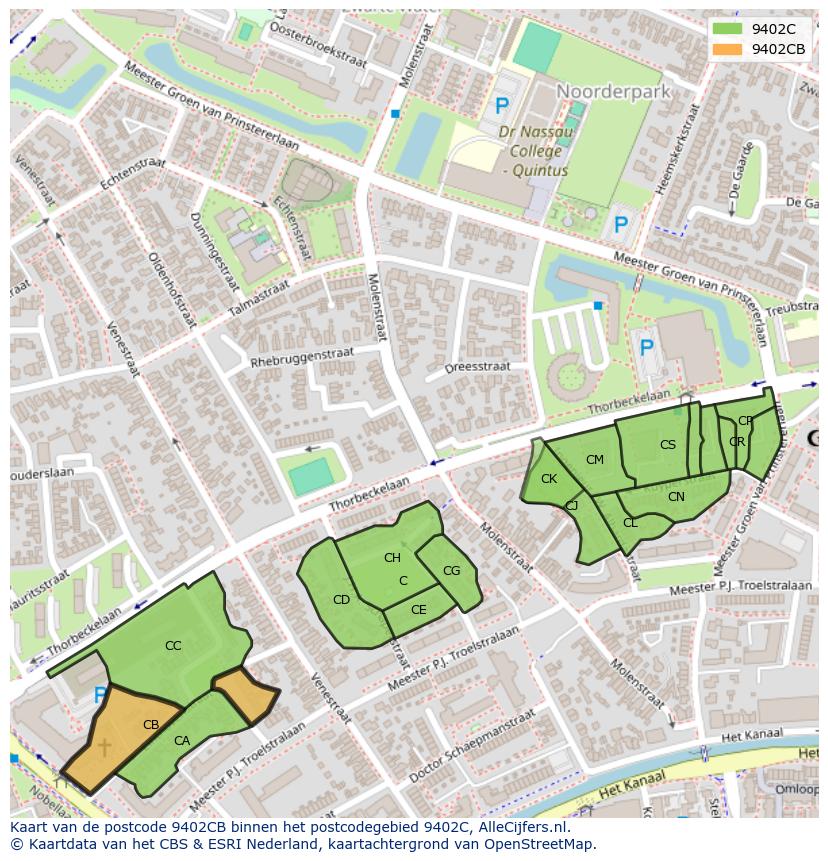 Afbeelding van het postcodegebied 9402 CB op de kaart.