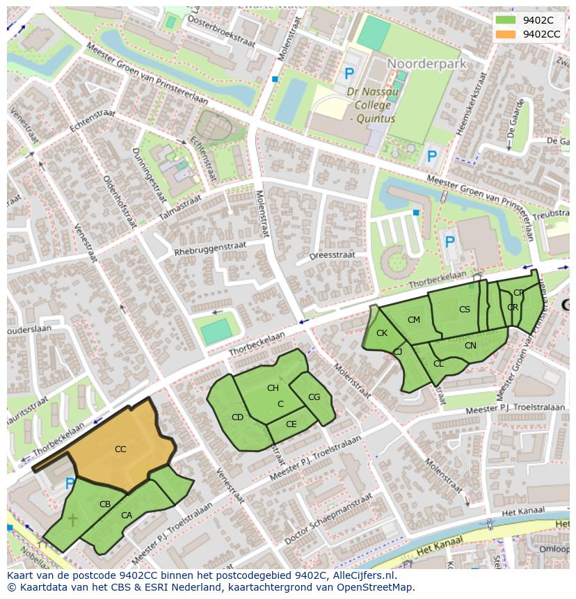 Afbeelding van het postcodegebied 9402 CC op de kaart.