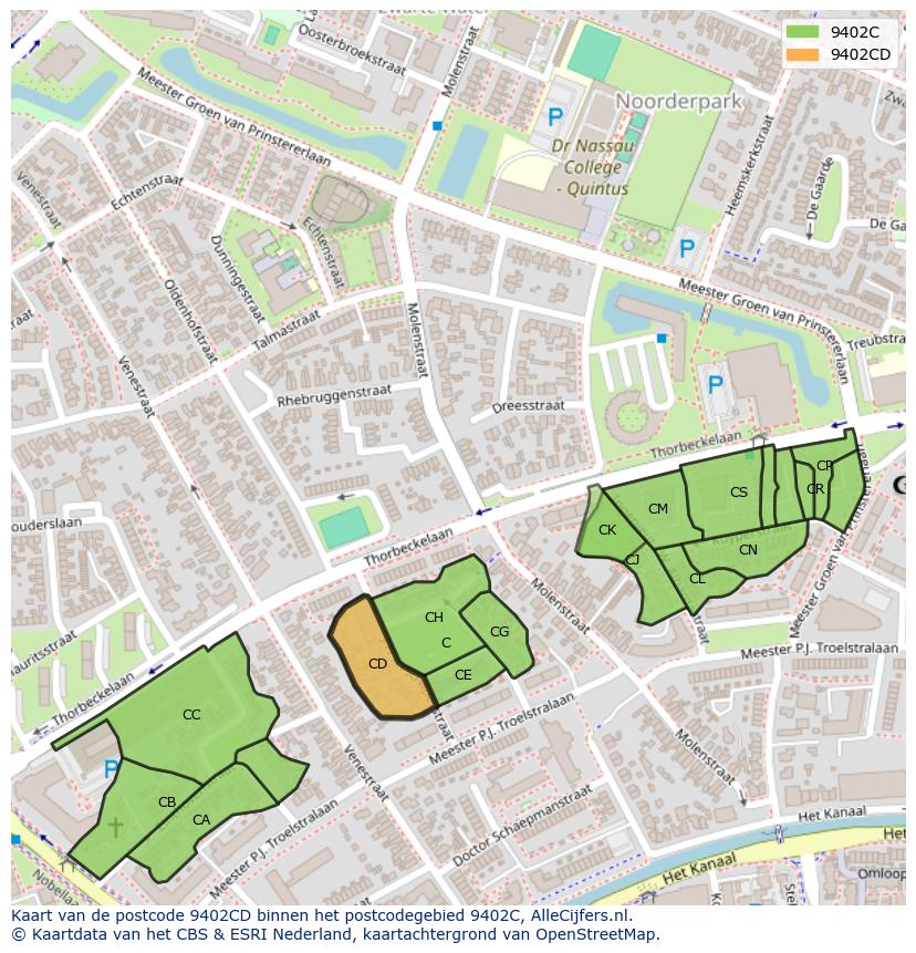Afbeelding van het postcodegebied 9402 CD op de kaart.