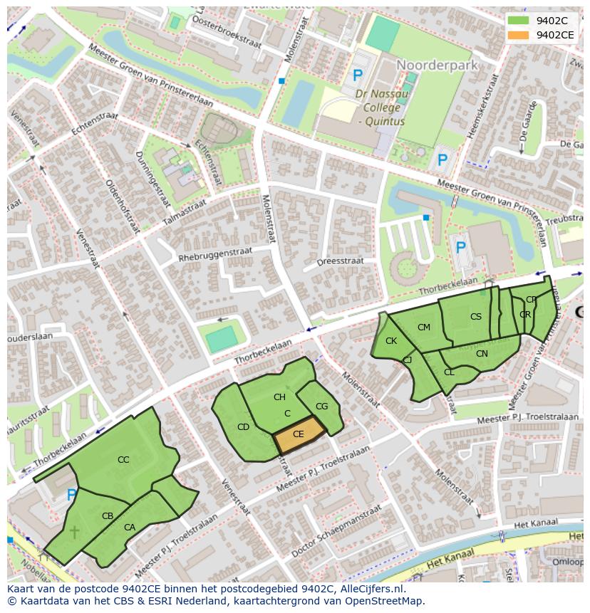 Afbeelding van het postcodegebied 9402 CE op de kaart.