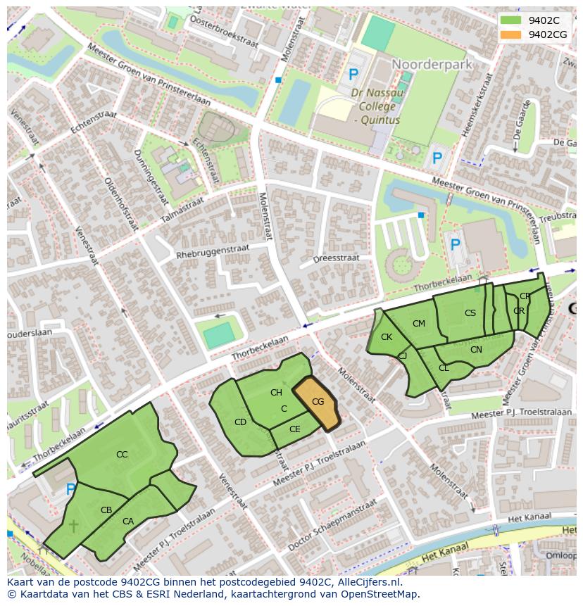 Afbeelding van het postcodegebied 9402 CG op de kaart.