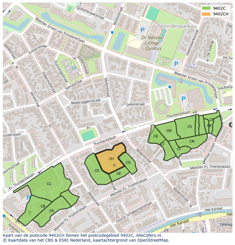 Afbeelding van het postcodegebied 9402 CH op de kaart.