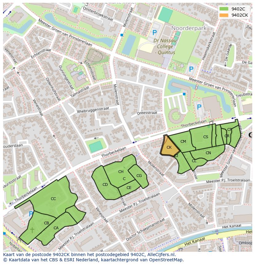 Afbeelding van het postcodegebied 9402 CK op de kaart.