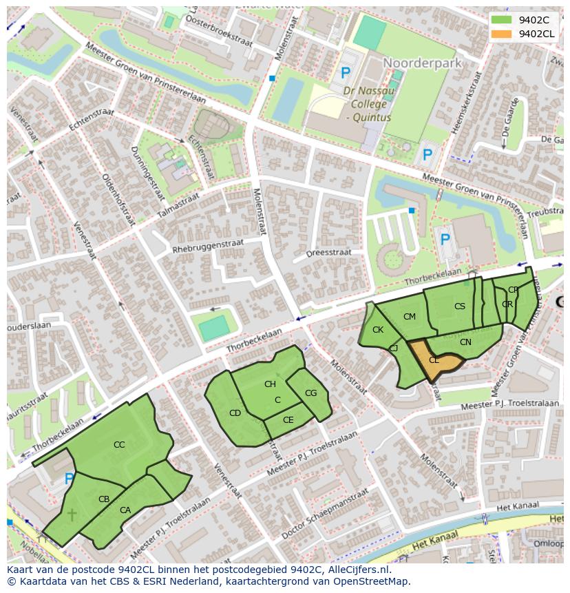 Afbeelding van het postcodegebied 9402 CL op de kaart.
