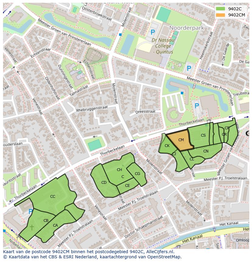 Afbeelding van het postcodegebied 9402 CM op de kaart.