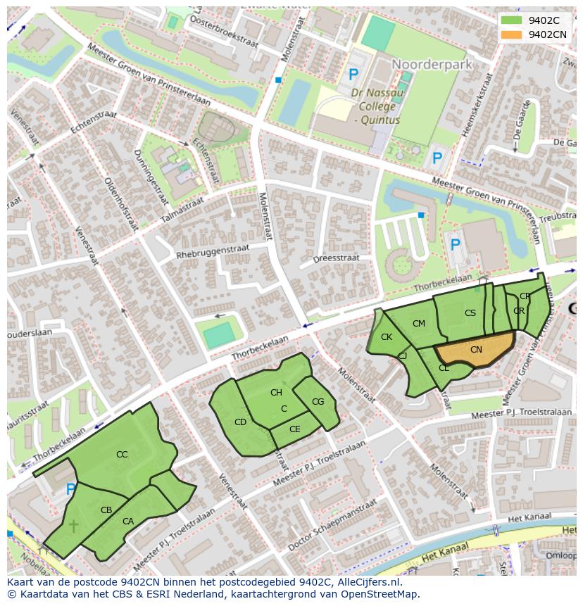 Afbeelding van het postcodegebied 9402 CN op de kaart.