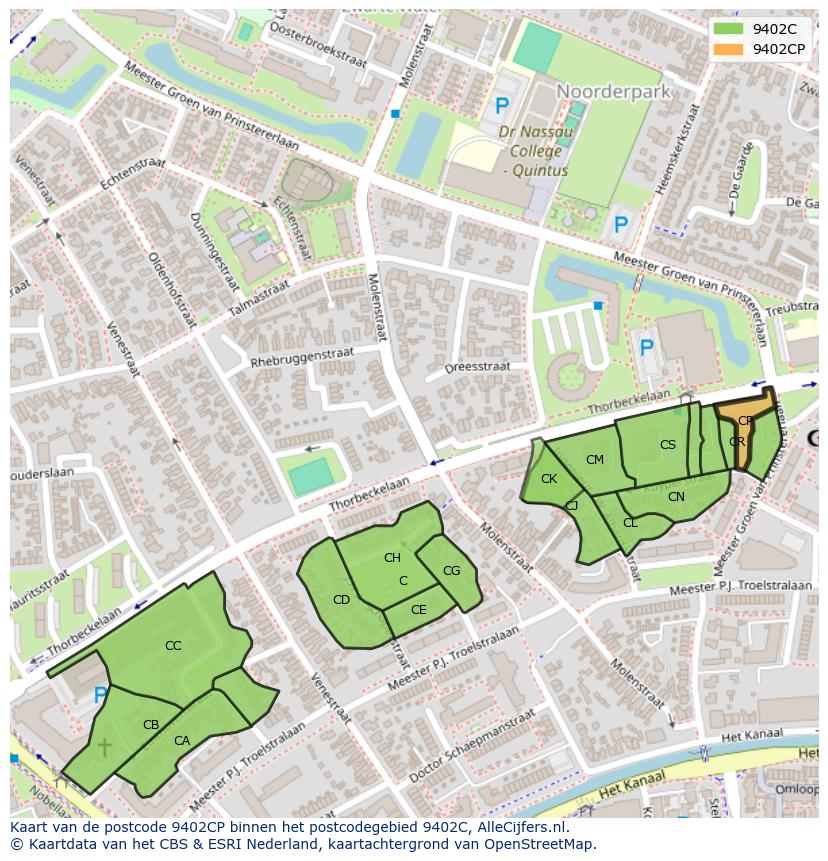 Afbeelding van het postcodegebied 9402 CP op de kaart.