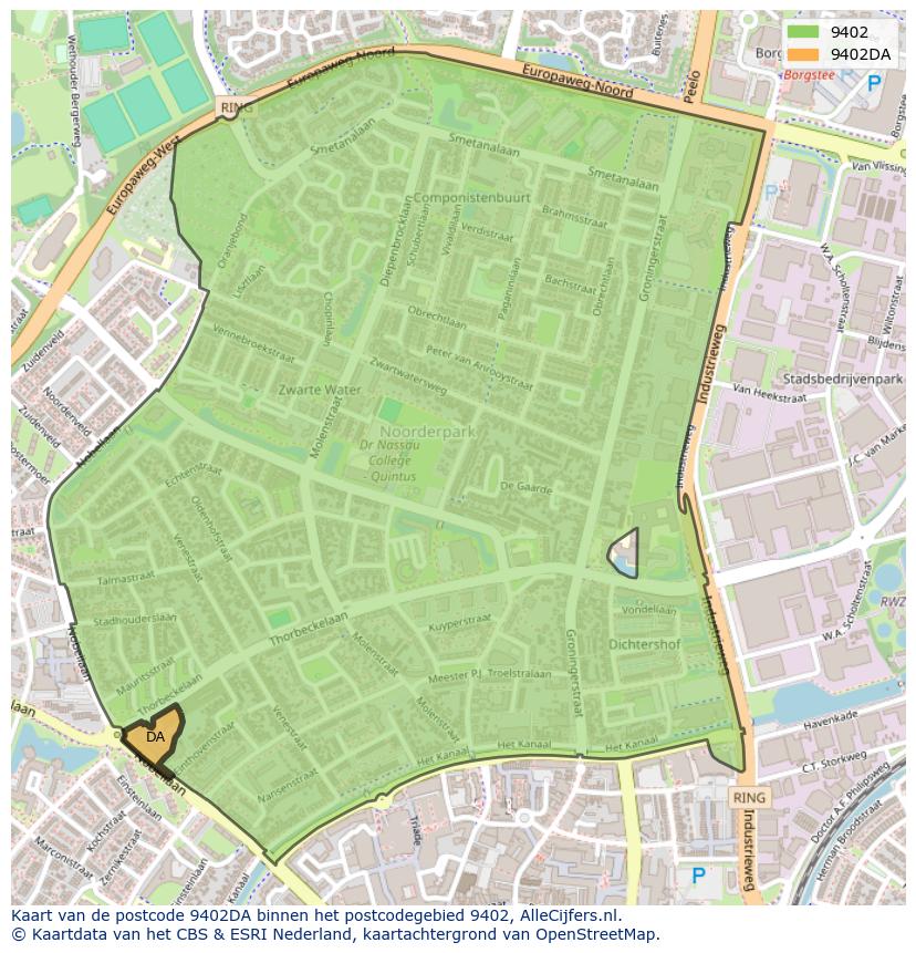 Afbeelding van het postcodegebied 9402 DA op de kaart.