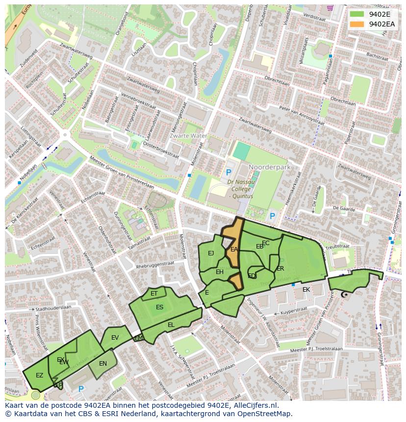 Afbeelding van het postcodegebied 9402 EA op de kaart.