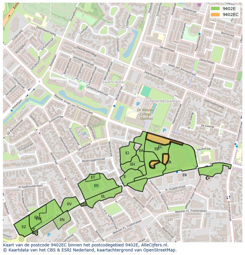Afbeelding van het postcodegebied 9402 EC op de kaart.