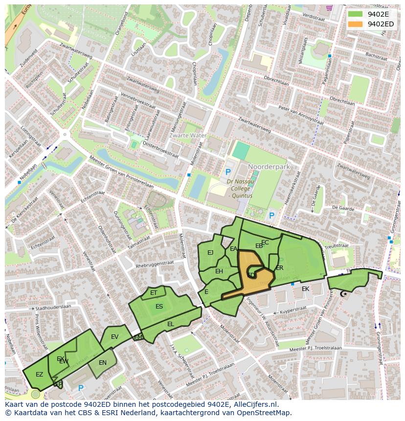 Afbeelding van het postcodegebied 9402 ED op de kaart.