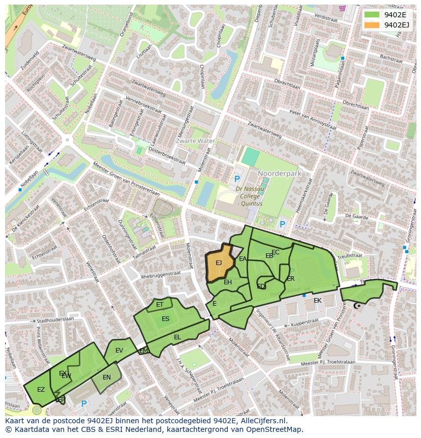 Afbeelding van het postcodegebied 9402 EJ op de kaart.