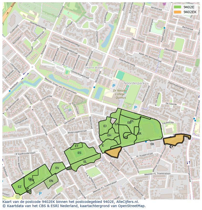 Afbeelding van het postcodegebied 9402 EK op de kaart.