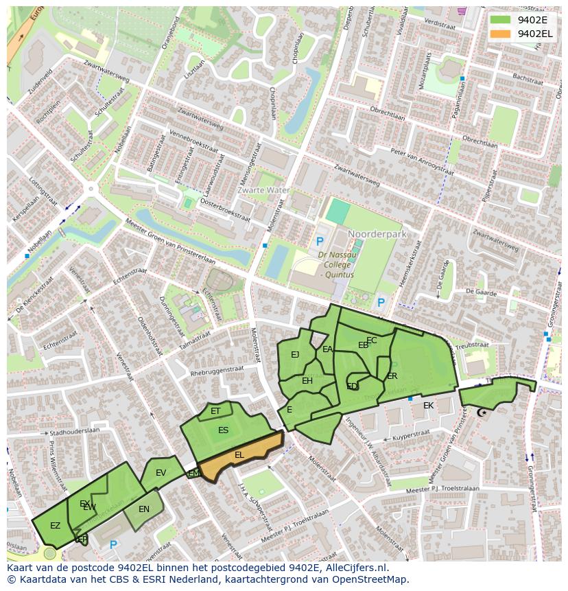 Afbeelding van het postcodegebied 9402 EL op de kaart.