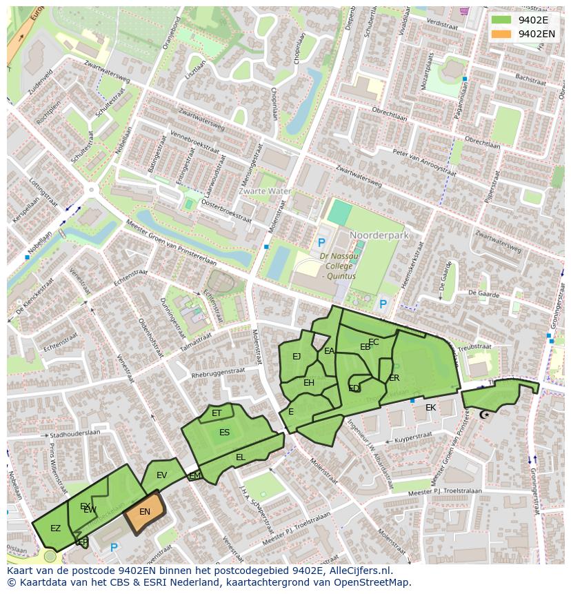 Afbeelding van het postcodegebied 9402 EN op de kaart.