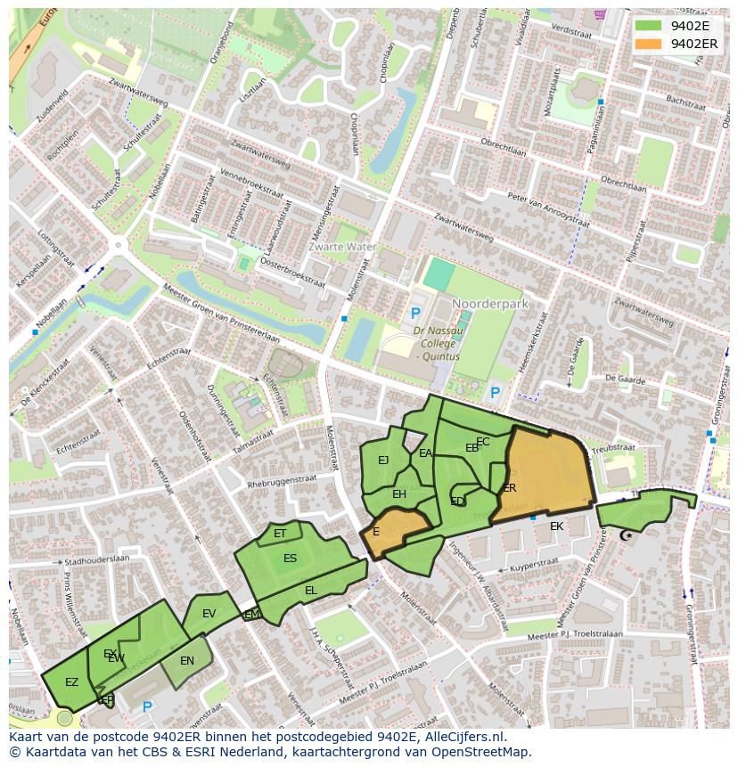 Afbeelding van het postcodegebied 9402 ER op de kaart.