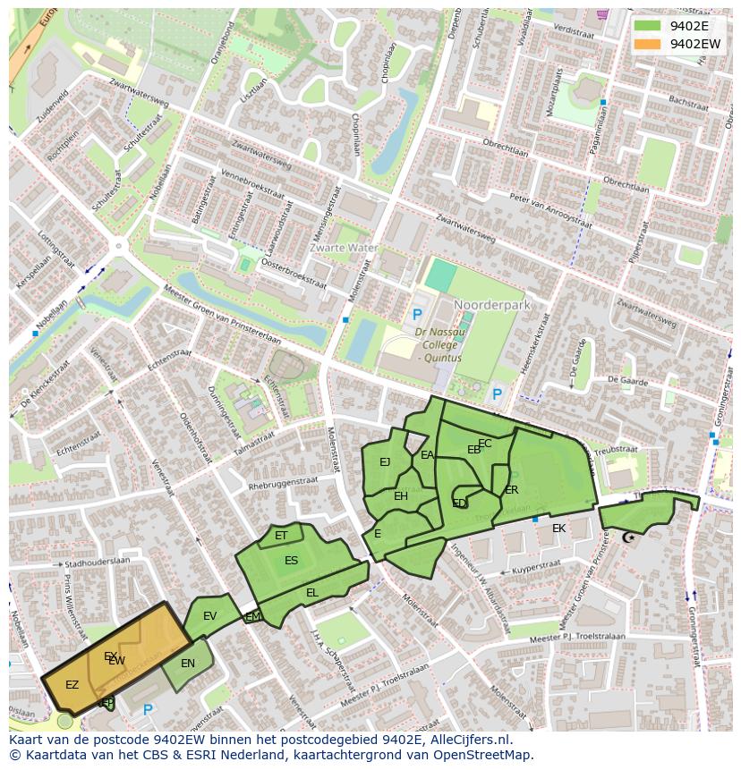 Afbeelding van het postcodegebied 9402 EW op de kaart.