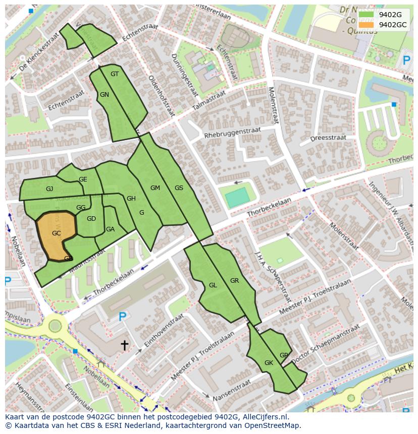 Afbeelding van het postcodegebied 9402 GC op de kaart.