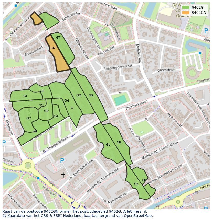Afbeelding van het postcodegebied 9402 GN op de kaart.
