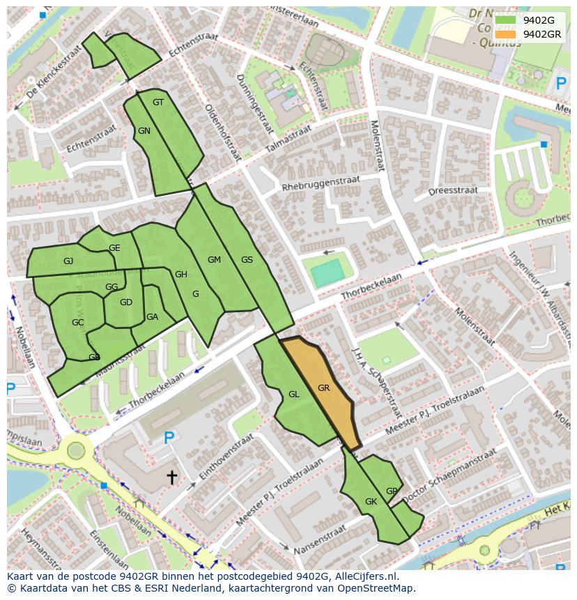 Afbeelding van het postcodegebied 9402 GR op de kaart.