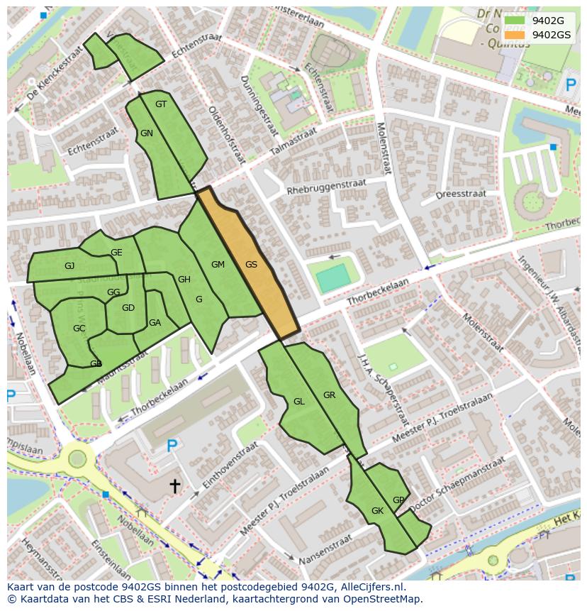 Afbeelding van het postcodegebied 9402 GS op de kaart.