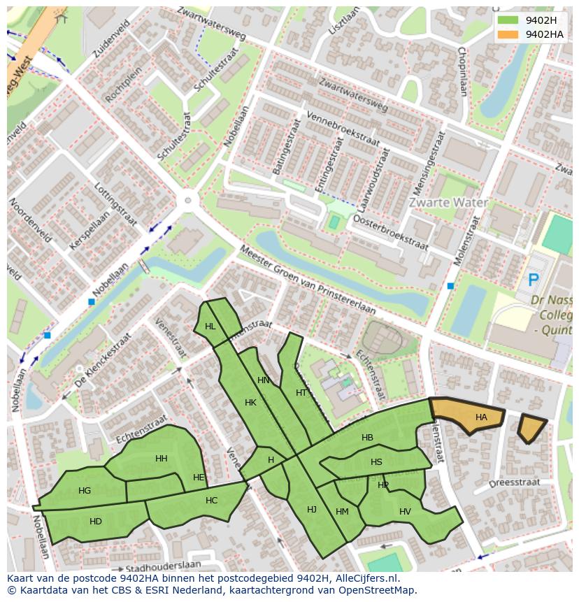Afbeelding van het postcodegebied 9402 HA op de kaart.