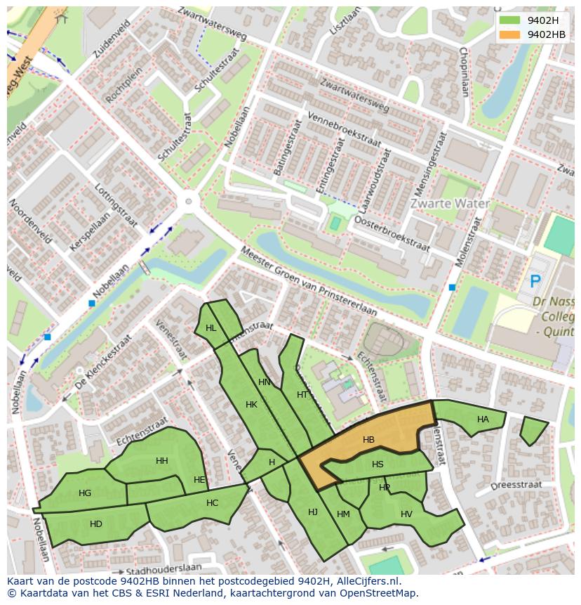 Afbeelding van het postcodegebied 9402 HB op de kaart.