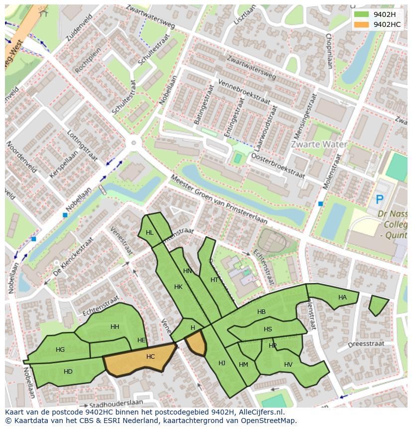 Afbeelding van het postcodegebied 9402 HC op de kaart.