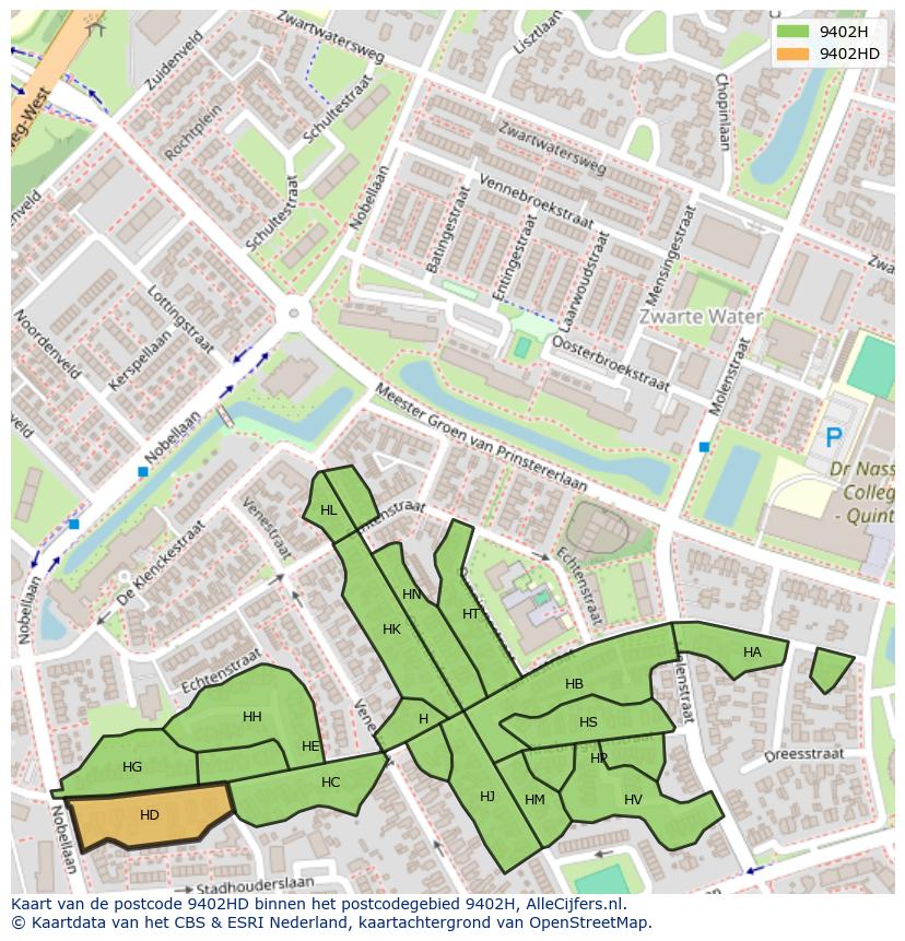 Afbeelding van het postcodegebied 9402 HD op de kaart.