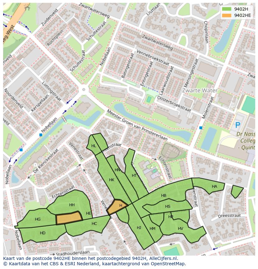 Afbeelding van het postcodegebied 9402 HE op de kaart.