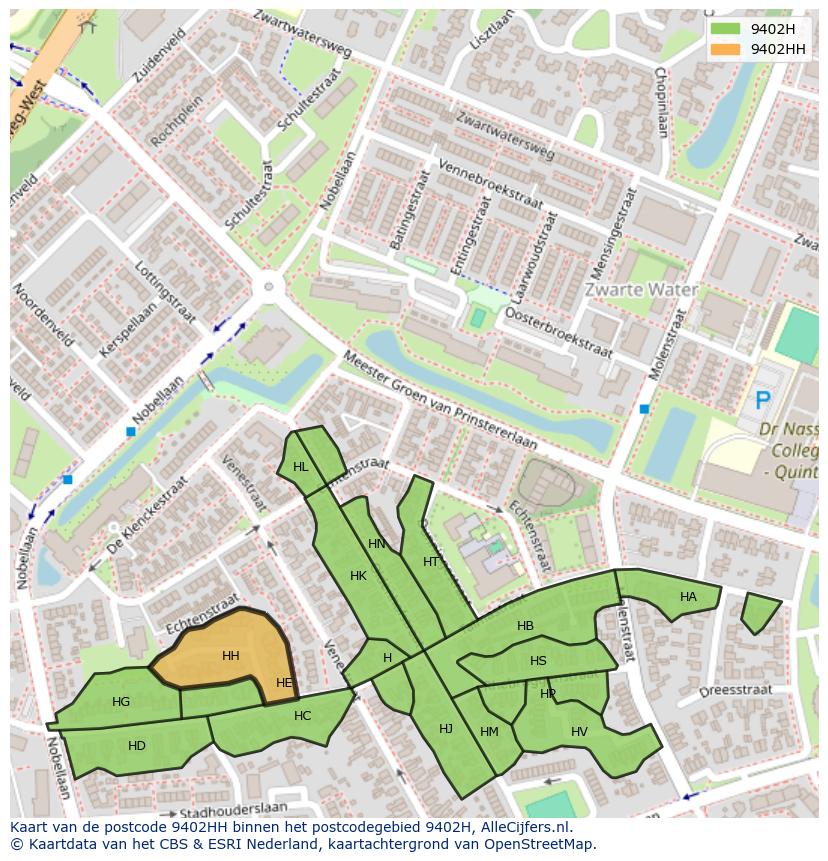 Afbeelding van het postcodegebied 9402 HH op de kaart.