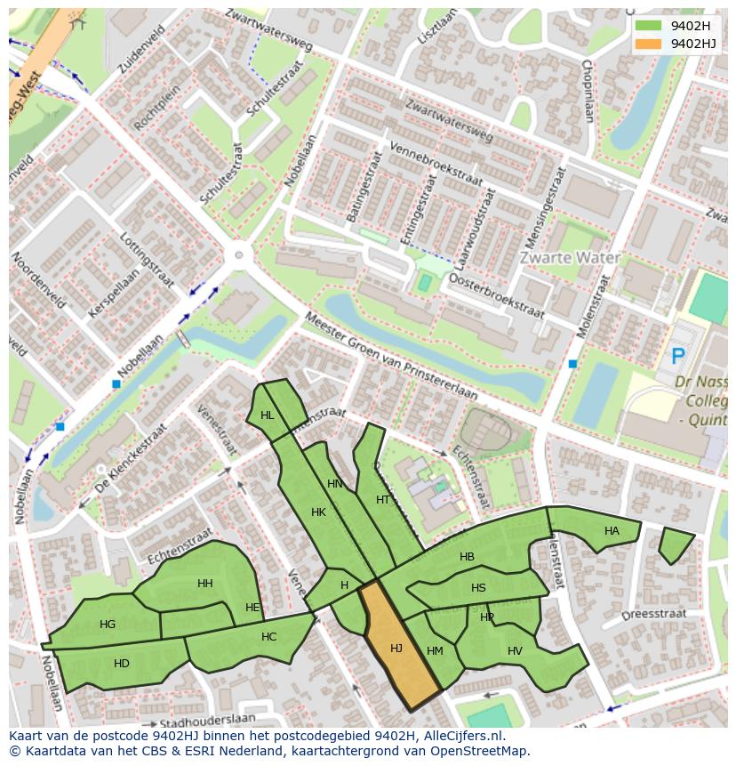 Afbeelding van het postcodegebied 9402 HJ op de kaart.