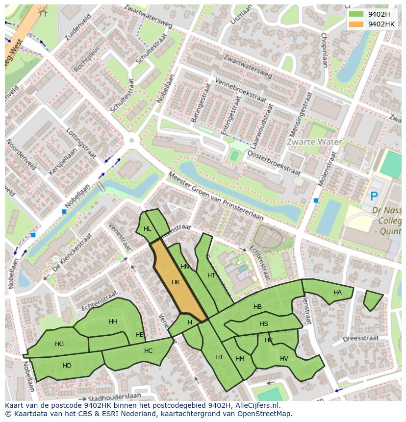 Afbeelding van het postcodegebied 9402 HK op de kaart.